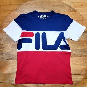 Fila Colorblock Logo Tee in Navy, White & Red